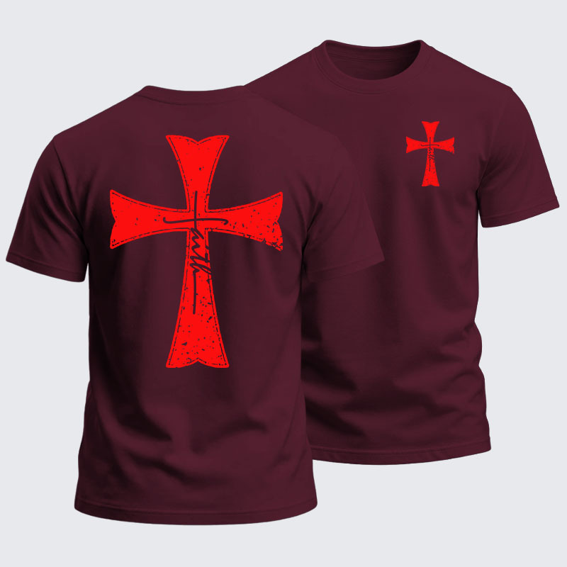 Heavyweight Cotton Tee -  Knights Templar Crusader Cross Faith