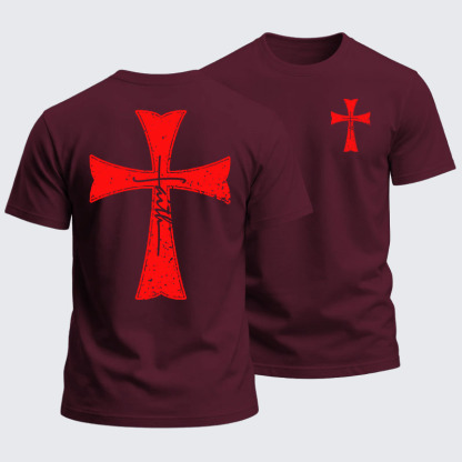 Heavyweight Cotton Tee -  Knights Templar Crusader Cross Faith