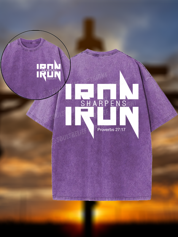 IRON SHARPENS IRON Proverbs 27:17 Christian Washed T-Shirt