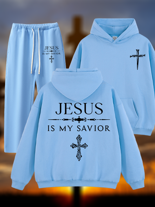 Jesus Is My Savior Jesus God Christian Plush Fleece-Lined Hoodie Set