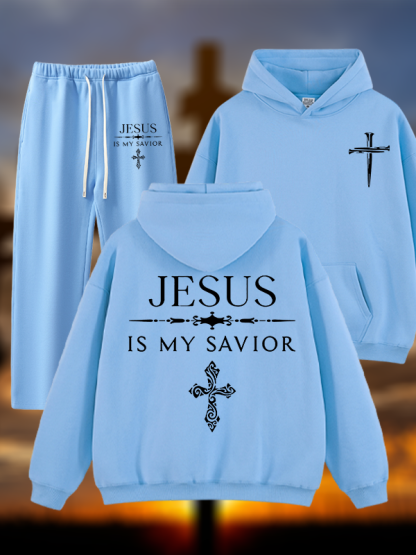 Jesus Is My Savior Jesus God Christian Plush Fleece-Lined Hoodie Set