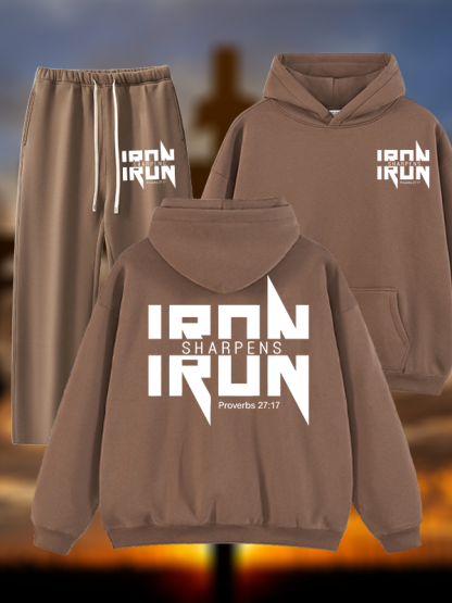 IRON SHARPENS IRON Proverbs 27:17 Jesus God Christian Plush Fleece-Lined Hoodie Set