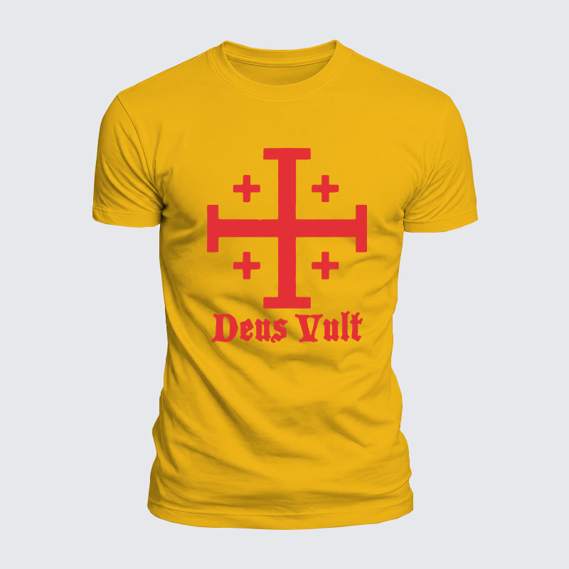 Jerusalem Cross Deus Vult Jesus God Christian  – Luxe Mercerized Interlock Cotton Tee