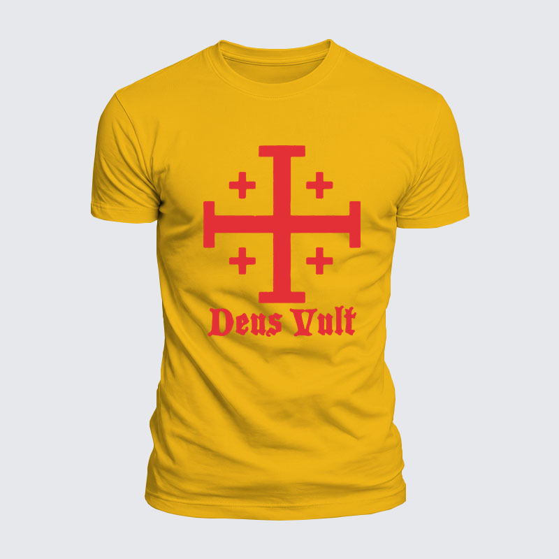 Jerusalem Cross Deus Vult Jesus God Christian  – Luxe Mercerized Interlock Cotton Tee