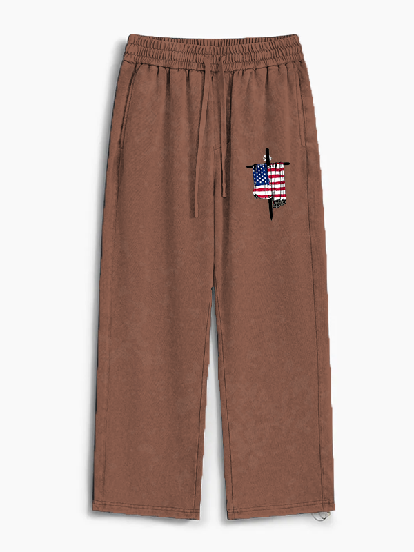 Faith Flag Cross Jesus God Christian Washed Sweatpants