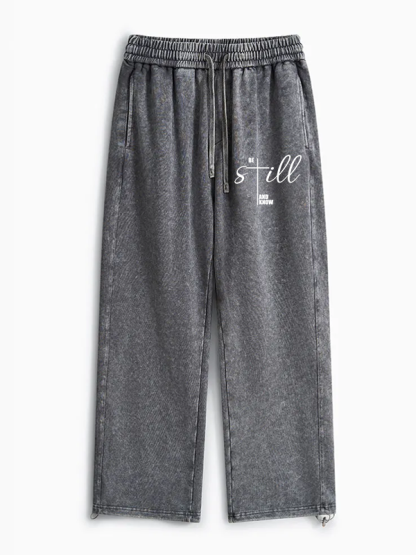 Be Still And Know Cross Jesus God Christian Washed Sweatpants