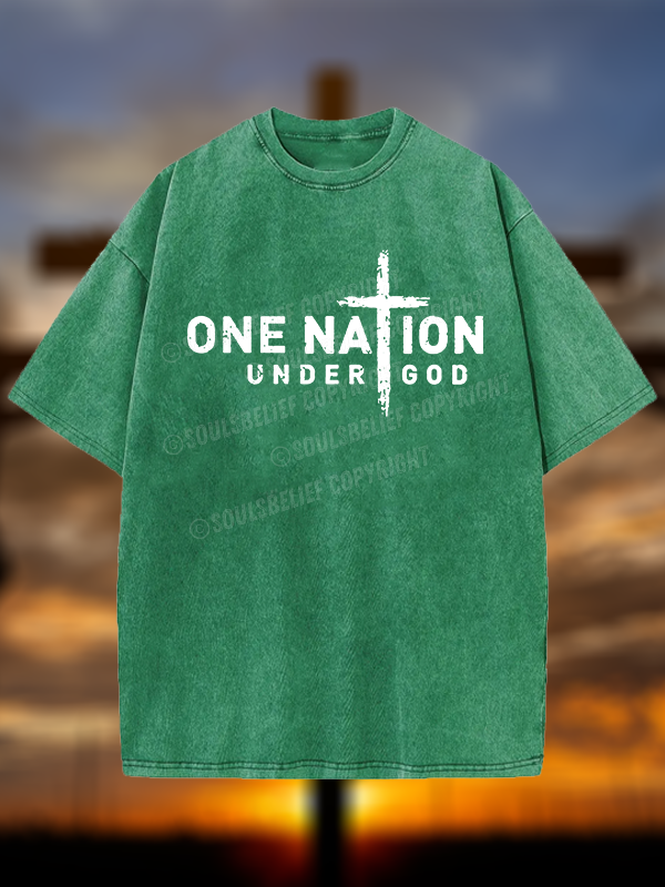One Nation Under God Cross Christian Washed T-Shirt