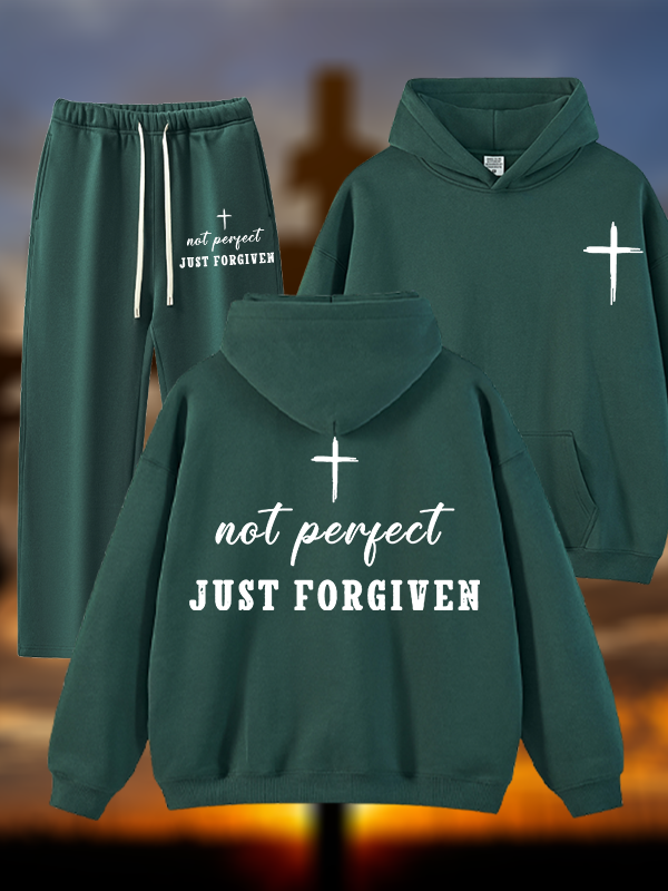 Not Perfect Just Forgiven Jesus God Christian Plush Fleece-Lined Hoodie Set