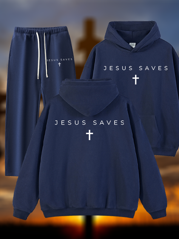 Jesus Saves Jesus God Christian Plush Fleece-Lined Hoodie Set