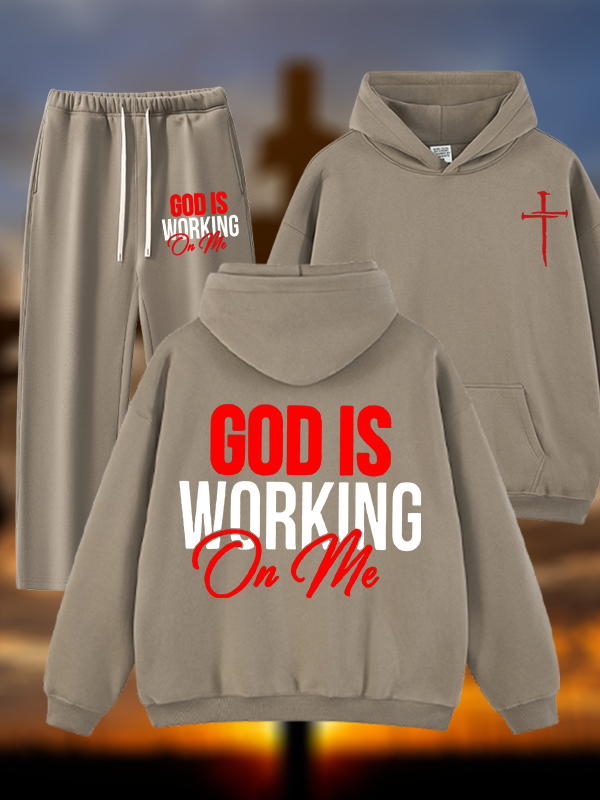 God Is Working On Me  Jesus God Christian Plush Fleece-Lined Hoodie Set