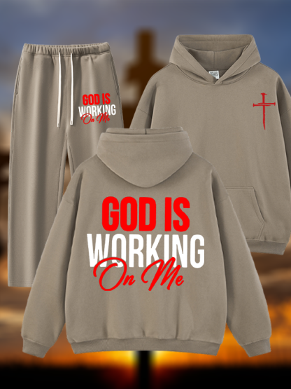 God Is Working On Me  Jesus God Christian Plush Fleece-Lined Hoodie Set