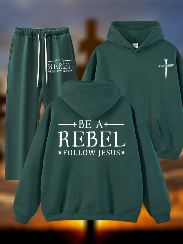Be A Rebel Follow Jesus Jesus God Christian Plush Fleece-Lined Hoodie Set