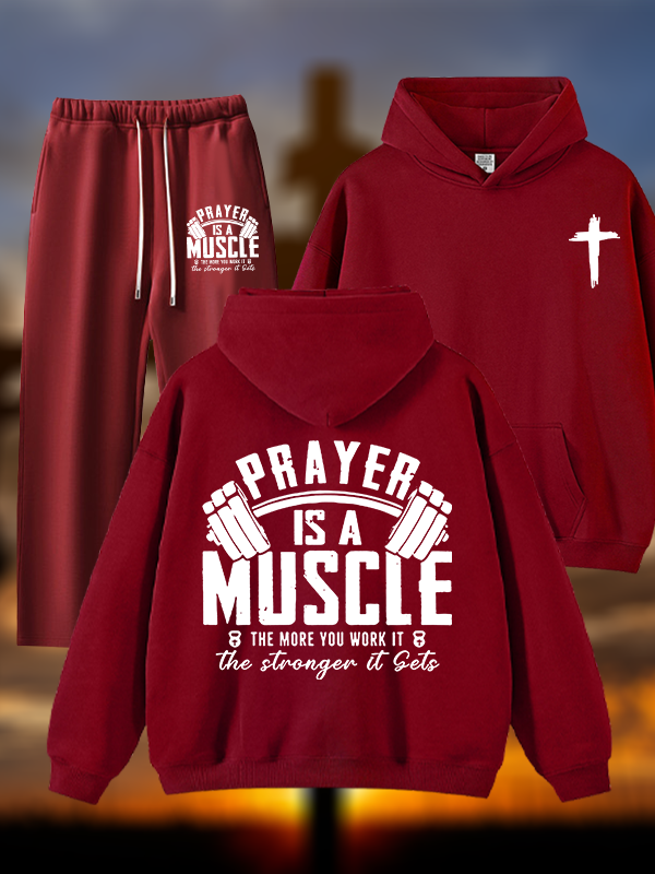 Prayer Is A Muscle Cross  Jesus God Christian Plush Fleece-Lined Hoodie Set