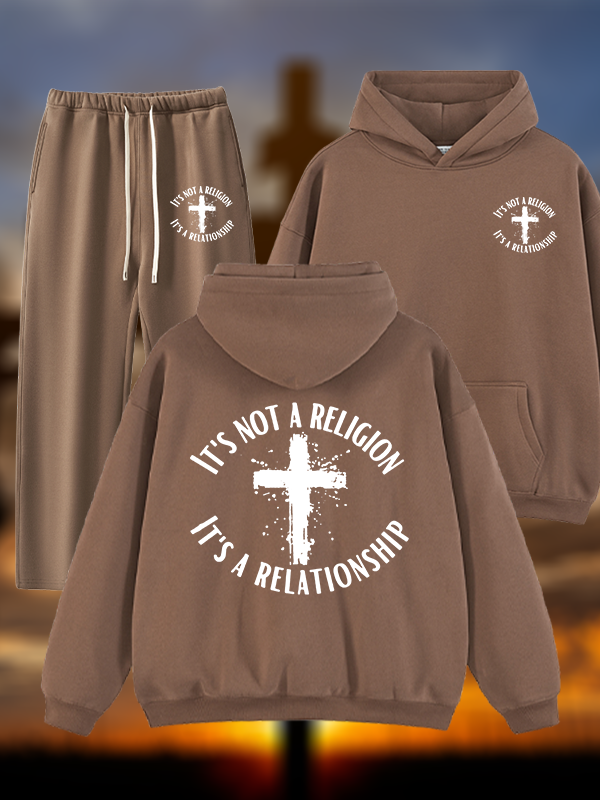 It's Not A Religion It's A Relationship Jesus God Christian Plush Fleece-Lined Hoodie Set