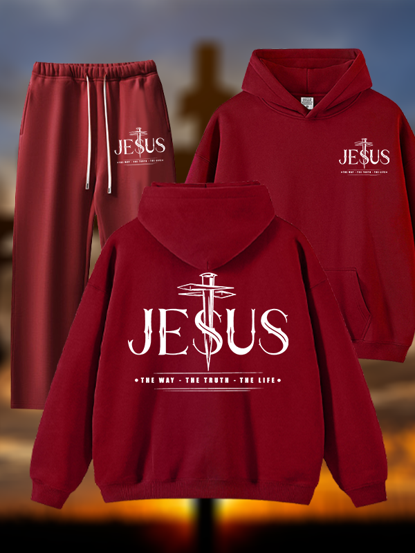 Jesus The Way The Truth The Life Jesus God Christian Plush Fleece-Lined Hoodie Set