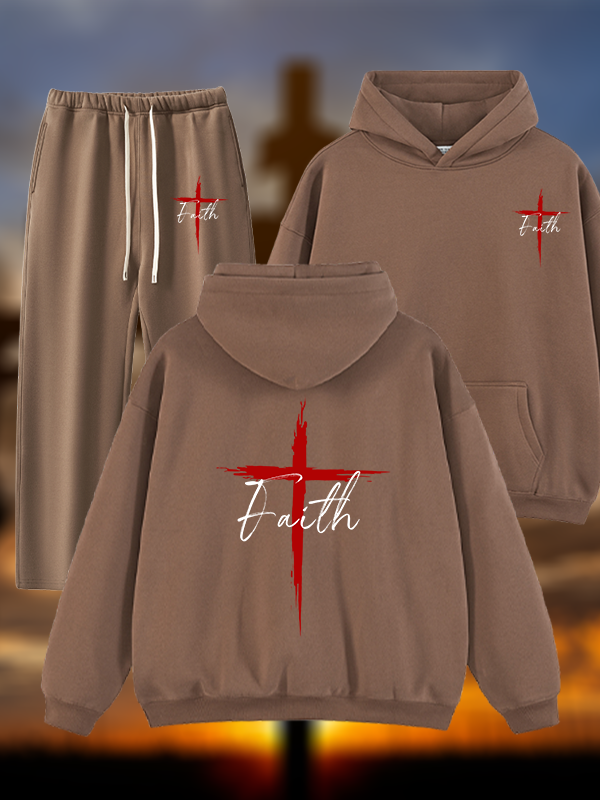 Faith  Jesus God Christian Plush Fleece-Lined Hoodie Set
