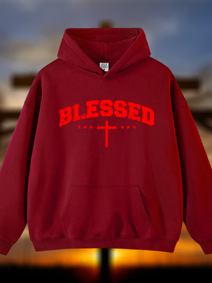 Blessed Cross Jesus God Christian Plush Fleece-Lined Hoodie