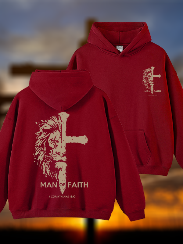 Man of Faith Jesus God Christian Plush Fleece-Lined Hoodie