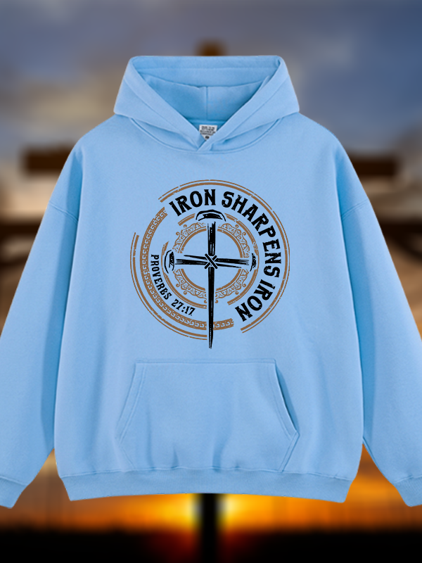 Iron Sharpens Iron - Proverbs 27:17 Jesus God Christian Plush Fleece-Lined Hoodie