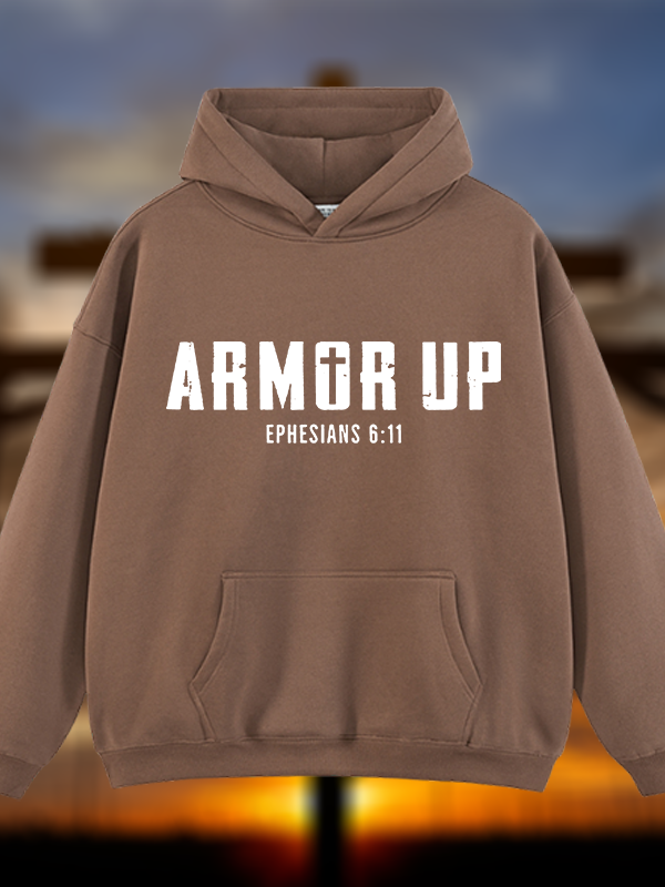 Armor Up Jesus God Christian Plush Fleece-Lined Hoodie