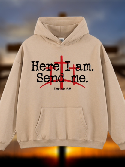 Here I Am Send Me - Bible Verse Isaiah 6:8 Jesus God Christian Plush Fleece-Lined Hoodie