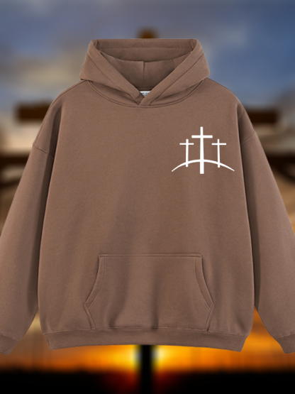 Cross Printed Jesus God Christian Plush Fleece-Lined Hoodie