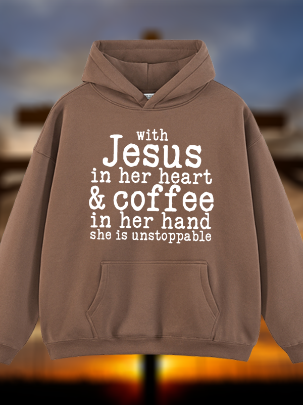 Jesus in her Heart  Jesus God Christian Plush Fleece-Lined Hoodie