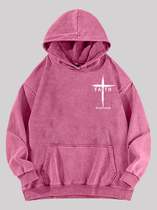 Faith Over Fear Cross Jesus God Christian Washed Hoodie