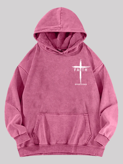 Faith Over Fear Cross Jesus God Christian Washed Hoodie