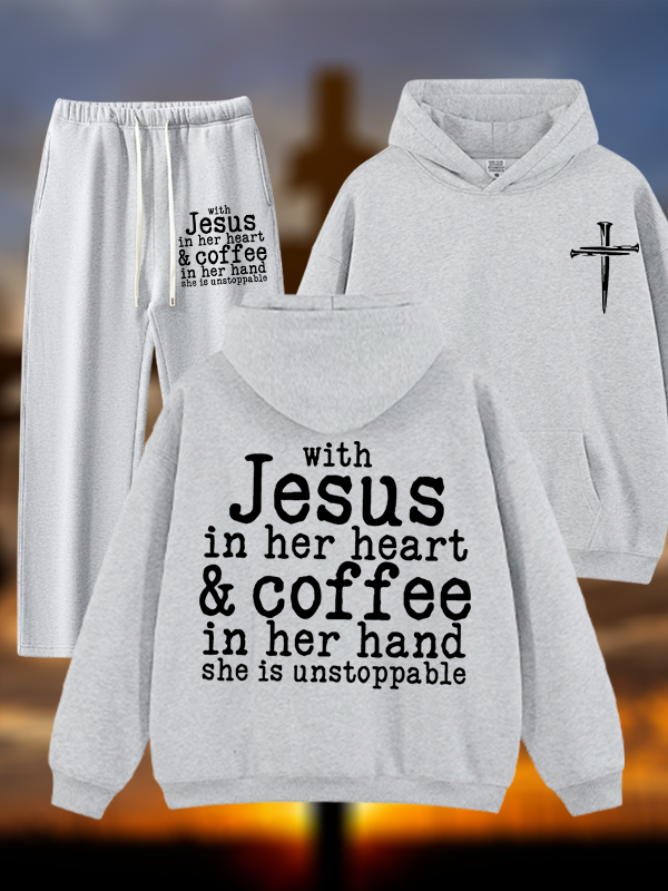 Jesus in her Heart  Jesus God Christian Plush Fleece-Lined Hoodie Set