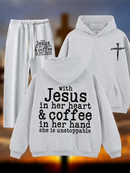 Jesus in her Heart  Jesus God Christian Plush Fleece-Lined Hoodie Set