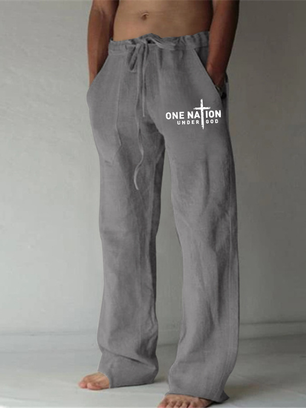 Men's One Nation Under God Cross Christian Beach Pants