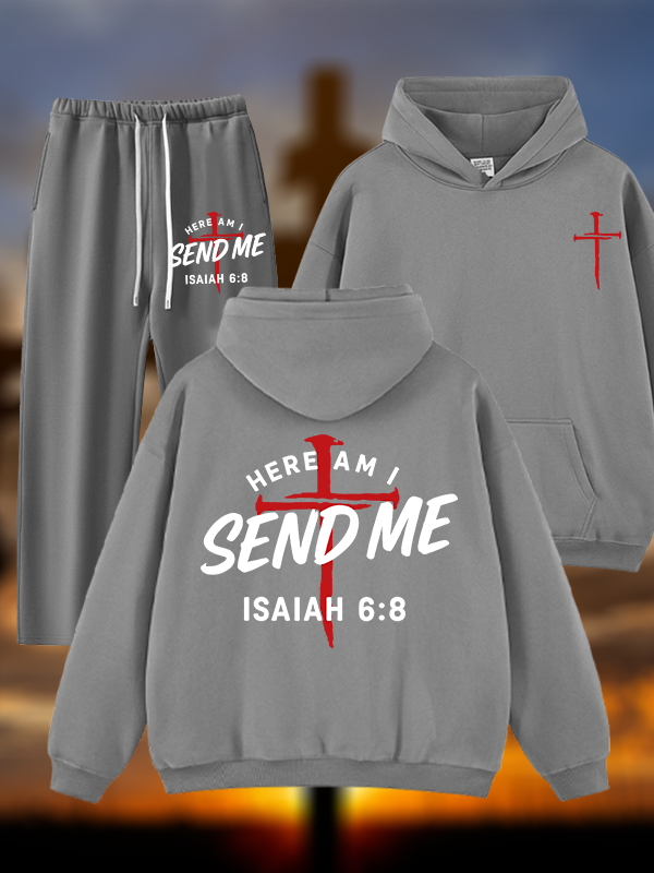 [Copy]Cross Crown Jesus God Christian Plush Fleece-Lined Hoodie Set
