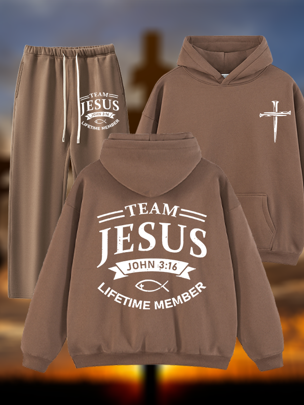 Jesus Team Jesus God Christian Plush Fleece-Lined Hoodie Set
