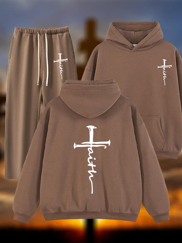 Cross Jesus God Christian Plush Fleece-Lined Hoodie Set