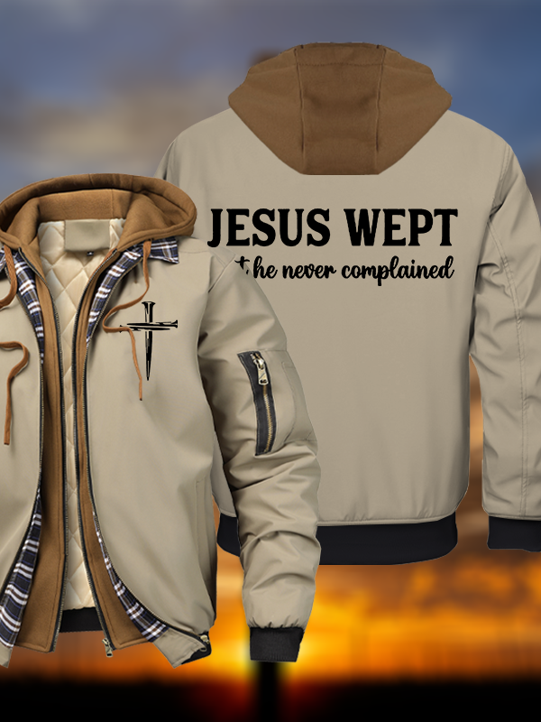 Jesus Wept But He Never Complained Warm Hooded Bomber Jacket