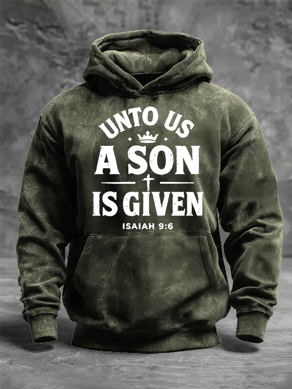 Unto Us A Son Is Given Jesus God Christian Washed Hoodie