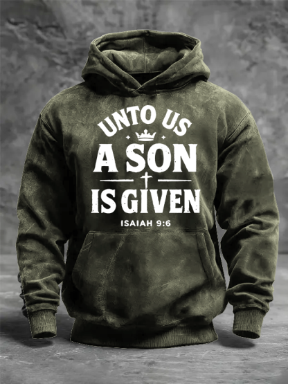 Unto Us A Son Is Given Jesus God Christian Washed Hoodie