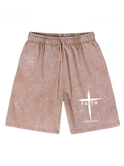 Faith Over Fear Cross  Jesus God Christian Washed Shorts