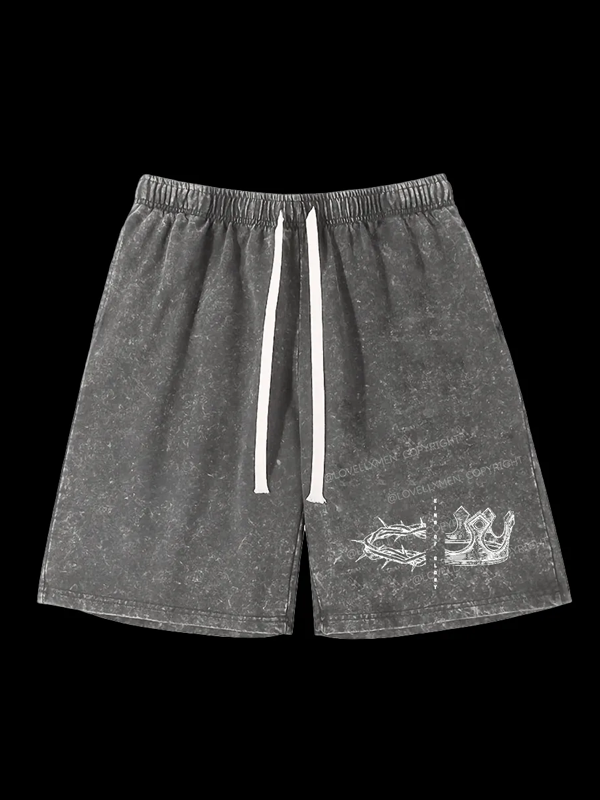 King Of Glory Jesus God Christian Washed Shorts
