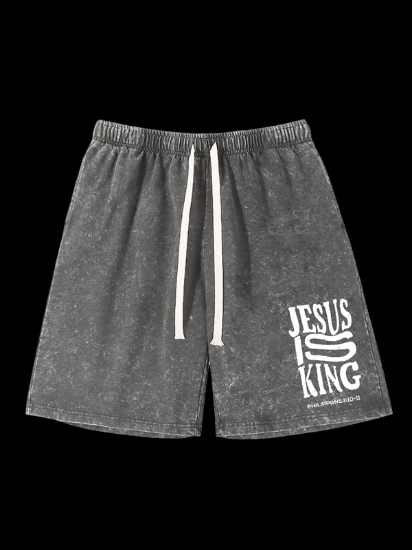 Jesus Is King  Jesus God Christian Washed Shorts