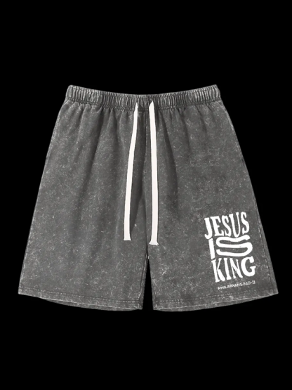 Jesus Is King  Jesus God Christian Washed Shorts