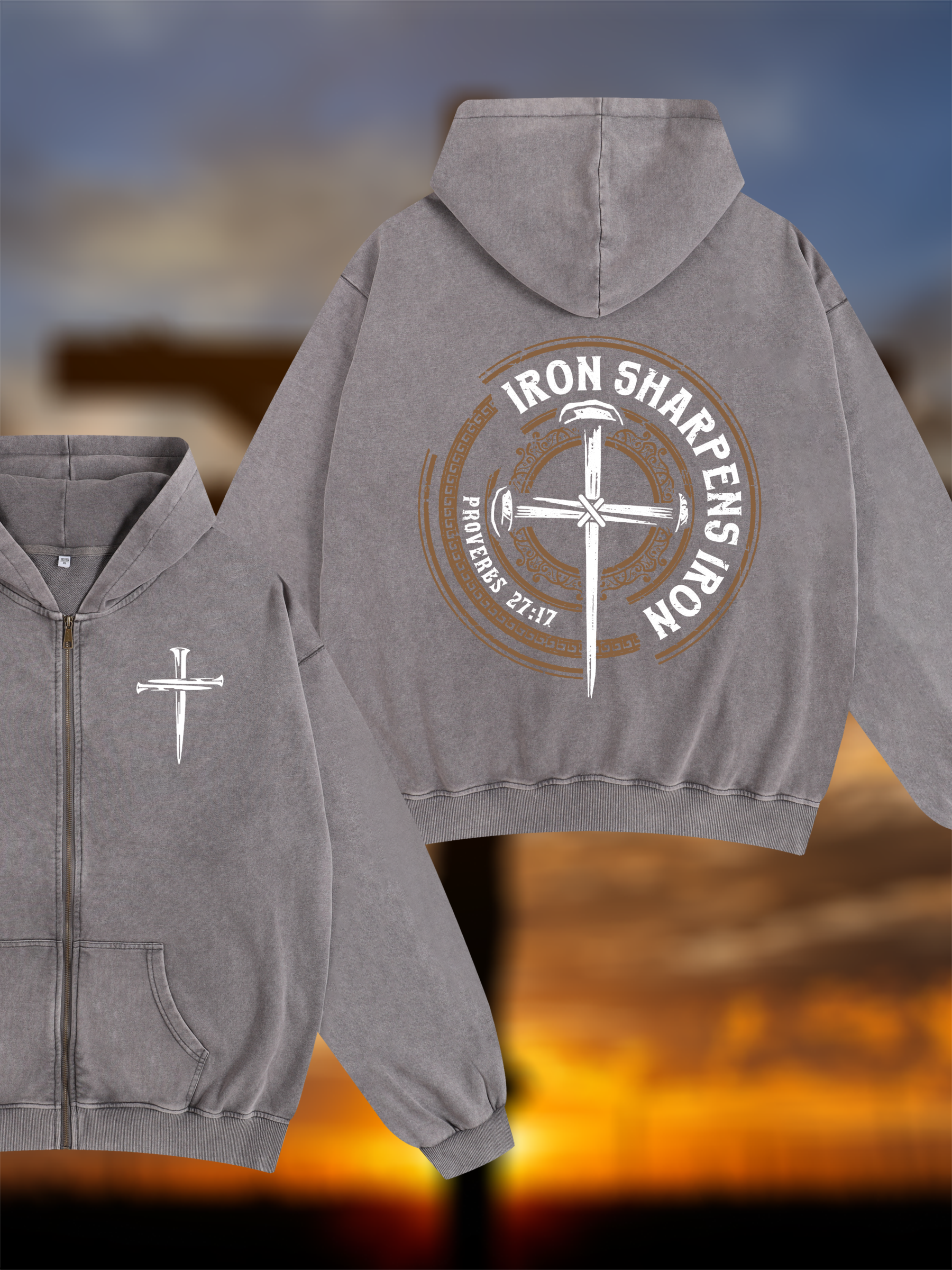 Iron Sharpens Iron - Proverbs 27:17 Jesus God Christian Washed Zip-Up Hoodie