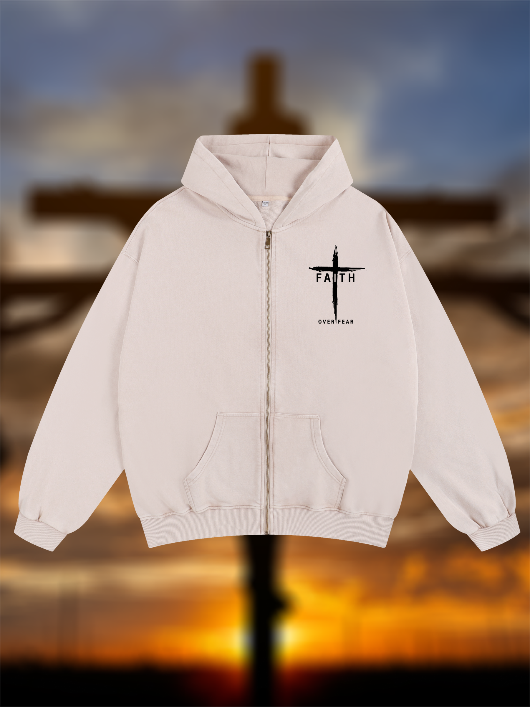 Faith Over Fear Cross Jesus God Christian Washed Zip-Up Hoodie