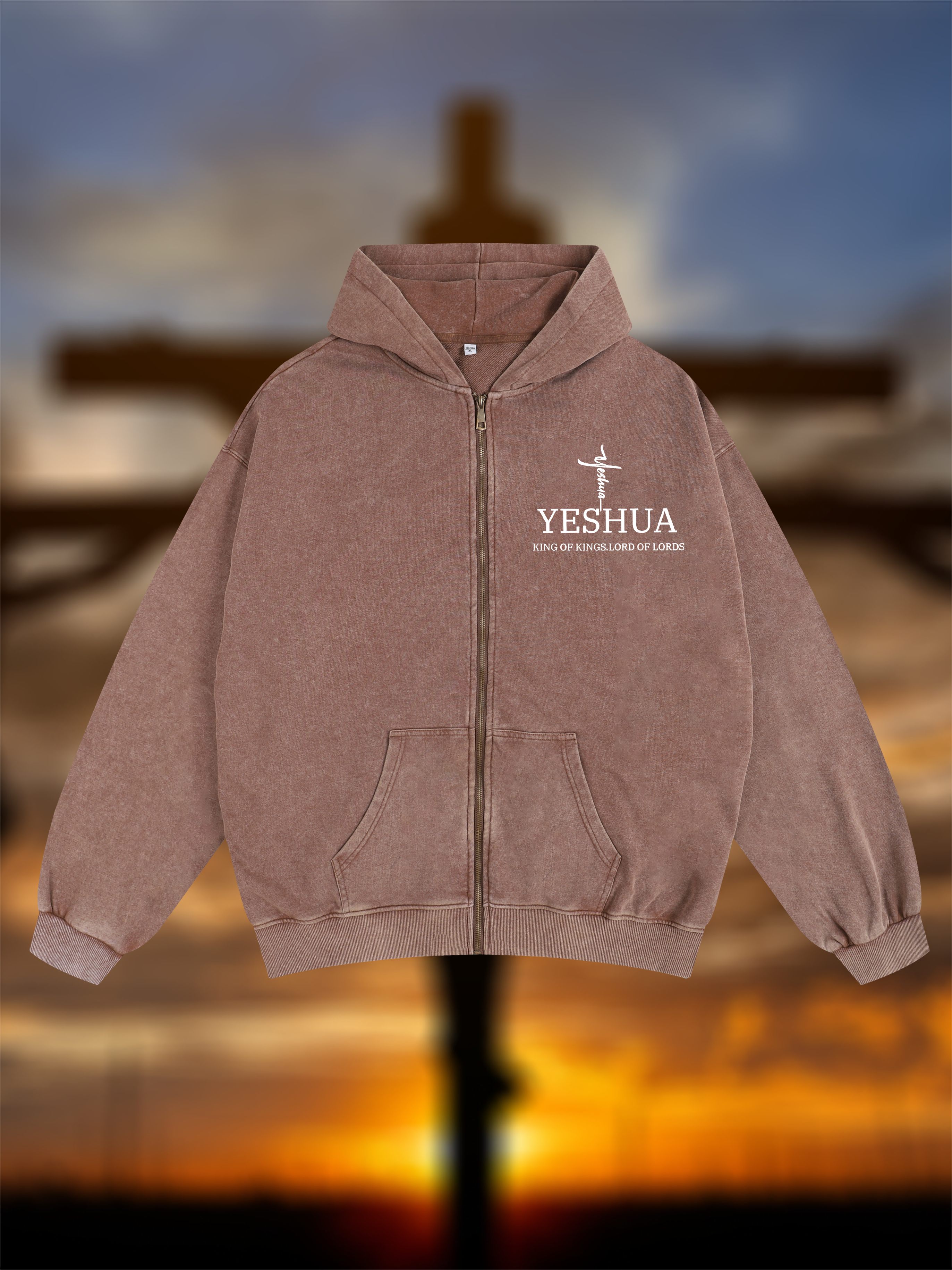 Yeshua King Of Kings Lord Of Lords Jesus God Christian Washed Zip-Up Hoodie
