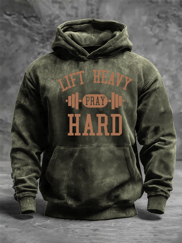 Lift Heavy Pray Hard Jesus God Christian Washed Hoodie