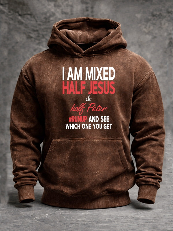 I Am Mixed Half Jesus & Half Peter Jesus God Christian Washed Hoodie