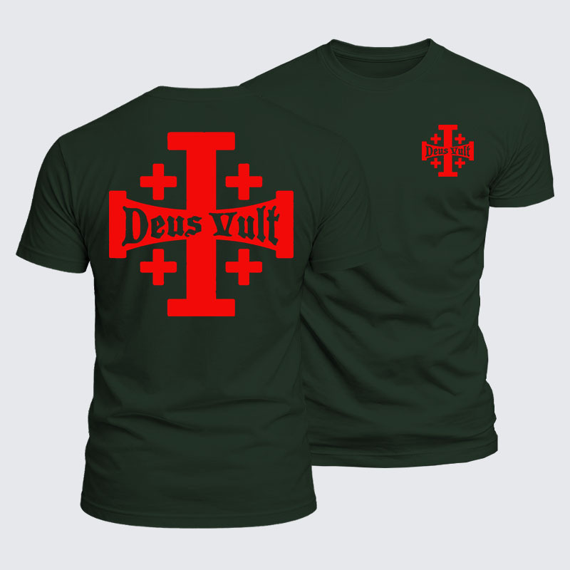 Jerusalem Cross Deus Vult Jesus God Christian  – Luxe Mercerized Interlock Cotton Tee