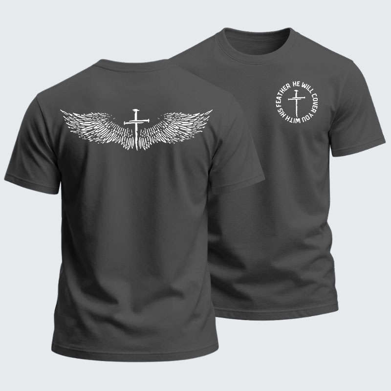 Heavyweight Cotton Tee -  He Will Cover You With His Feather
