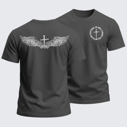 Heavyweight Cotton Tee -  He Will Cover You With His Feather